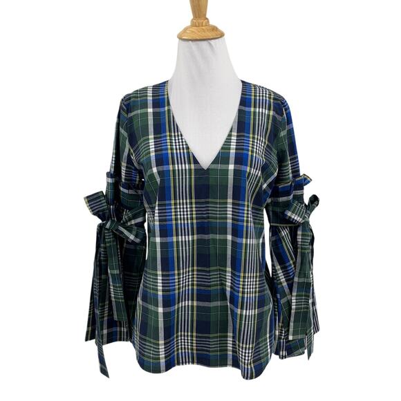 Gianni Bini Tops - Gianni Bini Top Womens XS Extra Small Blue Tartan Plaid Serena Tie Bell Sleeves